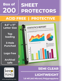 GEMEX Heavyweight Sheet Protectors - Ultra-Clear Plastic Sleeves - 8.5 x 11  Documents, Reports, Images - Heavy Duty Page Protectors for Standard 3 Ring  Binder - Made in Canada - 100 Sheets : : Office Products