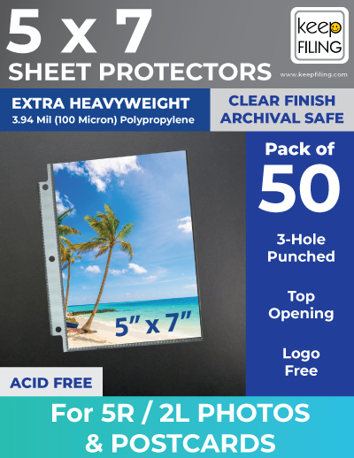 Postcard 5 x 7 Sheet Protectors Portrait View Refill Page - Keepfiling
